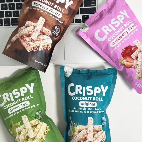 泰国进口tongsook同颂绿茶咖啡草莓味芝麻椰奶蛋卷80g