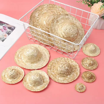 Multiple Sizes Crafts Cute Yellow Woven Straw Hat DIY Decoration Doll Caps DIY Toys Doll Accessories