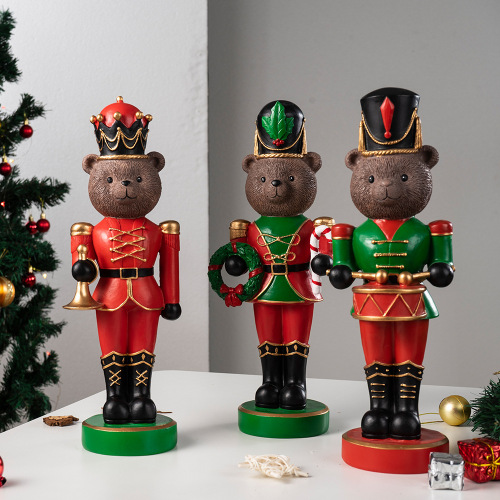 跨境新品圣诞节胡桃夹子棕熊卫兵树脂摆件家居桌面电视柜圣诞装饰