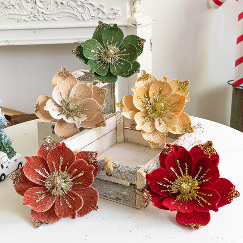 跨境圣诞节装饰品钻石绒布花圣诞花DIY圣诞树装饰家居欧美风