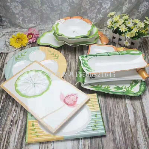 melamine tableware imitation porcelain bamboo side multi-functional use dinner plate with lattice disc a5 melamine dinner plate