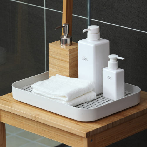 创意家用沥水托盘 双层塑料茶盘家用水果盘长方形置物架多用0415