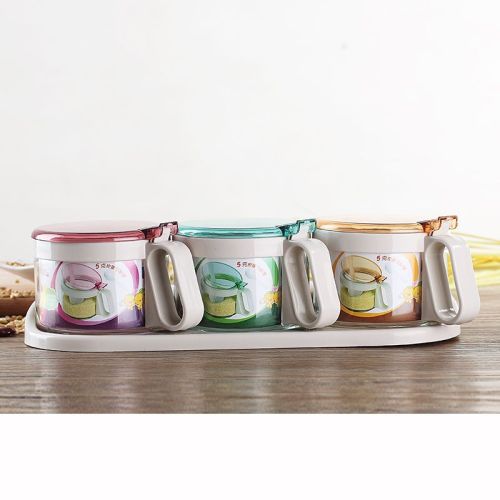 厨房创意玻璃调料瓶带勺子厨房调料盒组合套装带盖佐料盒0415