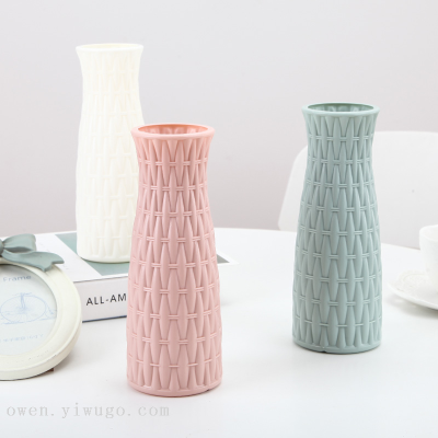 Plastic Vase Imitation Rattan Flower Arrangement Container Nordic Color Vase Decoration Creative Vase Plastic Drop-Resistant 0755-4