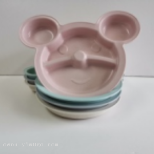 wheat straw cartoon children‘s compartment dinner plate eating kindergarten student tableware set 0779