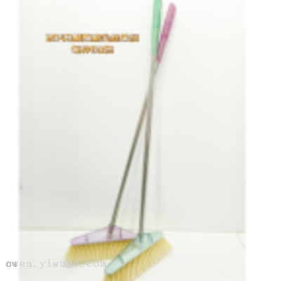Household Stainless Steel Oblique Head Soft Wool Plastic Broom Transparent Elastic Bristle Floor Cleaning Broom 0588
