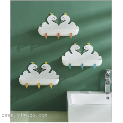 Swan Storage Rack Bathroom Self-Adhesive Punch-Free Wall Mount Hook Plastic Bathroom Kitchen Storage Rack 0652