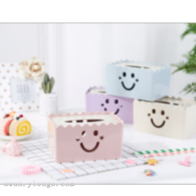 Household Smiley Face Tissue Box Coffee Table Top Paper Extraction Box Restaurant Cotton Tissue Storage Box Creative Hollow Tissue Box 0652