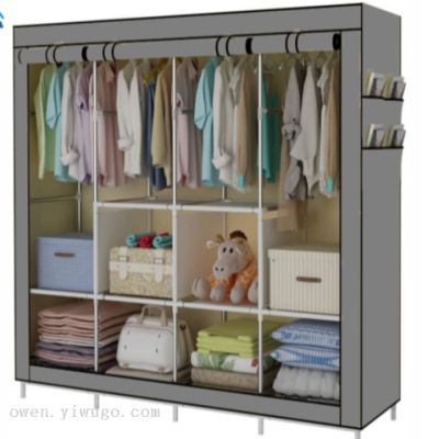 Wardrobe Simple Assembly Household Bedroom Strong and Durable Cloth Wardrobe Rental Room Full Steel Frame Thick Thickened Wardrobe