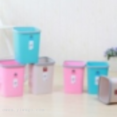 Fashion Plastic Trash Can Square Wastebasket Home Storage without Lid with Pressure Ring Waste Paper Trash Can 0337