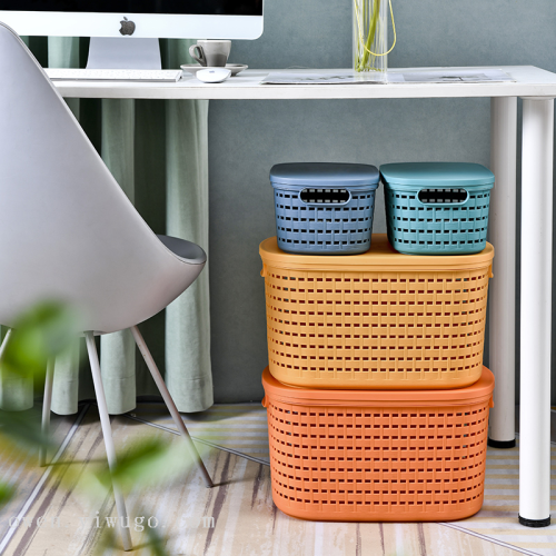 multi-function plastic hollow rattan woven with lid storage box storage box 0337