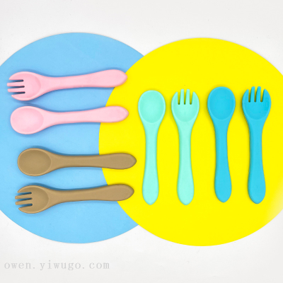 Food Grade Baby Full Silicone Baby Feeding Tableware Children Fork and Spoon Baby Eat Training Fork Spoon Set 0825
