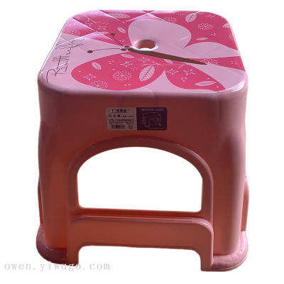 Household Adult Low Stool Bench Children's Plastic Stool Bath Stool Row Stool Shoe Changing Stool Printed Square Chair 0400