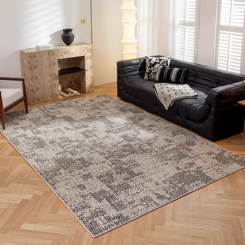 美式复古黑白可擦免洗地毯客厅法式轻奢高级卧室床边耐脏防水地垫