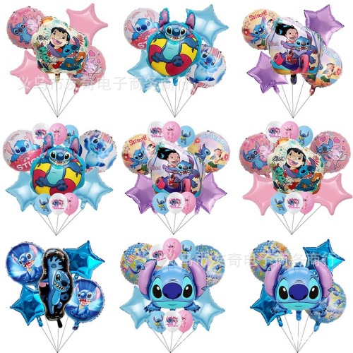 cross-border cartoon star baby pink stitch aluminum foil balloon set birthday arrangement cartoon balloon wholesale