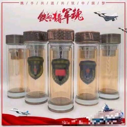relief cup sandalwood gift box general water cup double-layer glass veterans commemorative gift tea cup direct supply