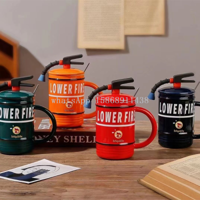 Creative Funny Mug with Lid Office Fire Extinguisher Shape Ceramic Cup Gift