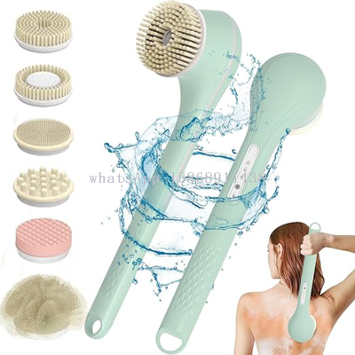 6 in1 electric Long handle shower brush Both men and women can use a rechargeable electric bath brush with six replaceable brush heads