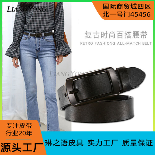 douyin online influencer genuine goods liangyong fashion lady belt cool black texture premium japanese buckle lady belt