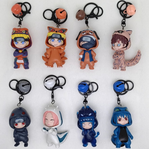 8款火影忍者动漫手办Q版尾兽服鸣人佐助卡卡西模型公仔钥匙扣挂件