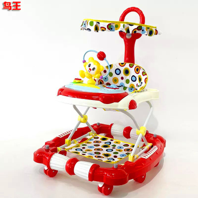 2022 8-Wheel Baby Walker with Seat and Push Rod/Anti-Rollover Walker Foldable Music Rocking Horse