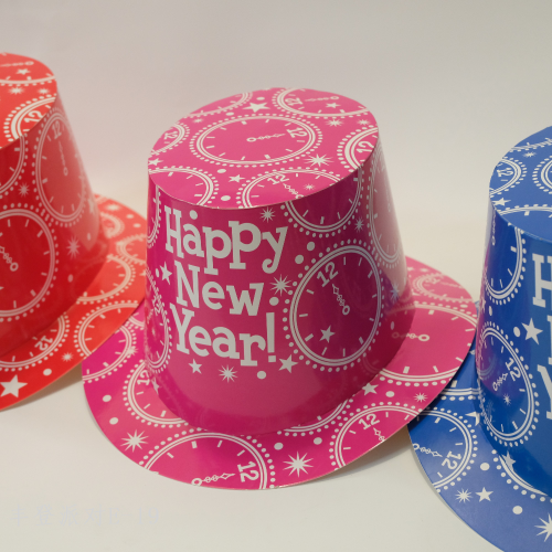 时尚高级时钟派对礼帽HAPPY NEW YEAR 红色粉色蓝色拍照道具礼帽