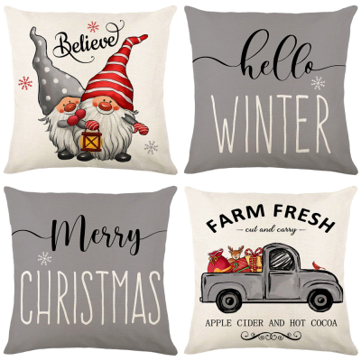 2023 New Amazon Christmas Pillow Cover Letters Linen Printed Home Sofa Cushion Cover Bedside Cushion