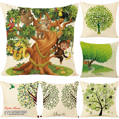 Amazon New Lucky Tree Series Pattern Linen Pillow Cover Car and Sofa Waist Pillow Cushion Cover Factory Direct Supply