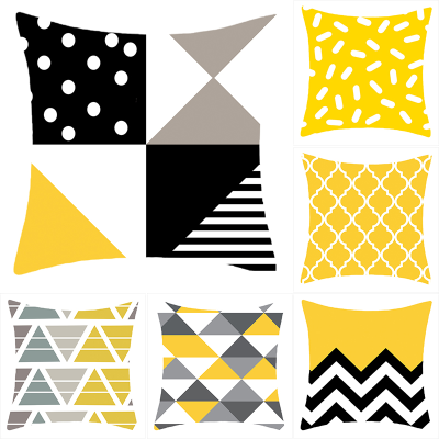 Amazon Modern Minimalist Yellow and Black Color Matching Pillow Cover Geometric Abstract Throw Pillowcase Short Plush Car Pillow Cover