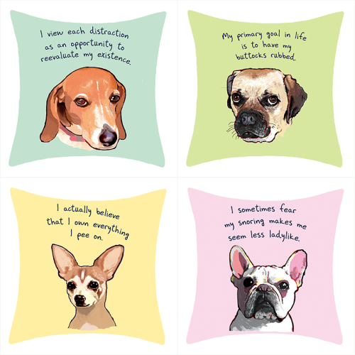 跨境新款逼真卡通素描大头狗狗图案系列抱枕套靠垫套短毛绒印花