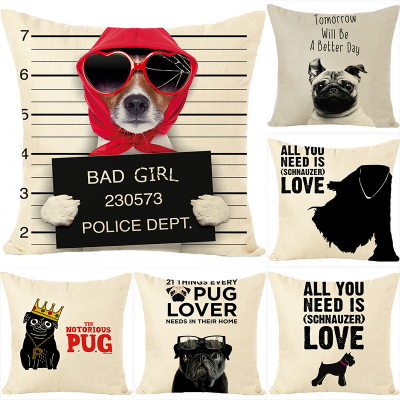 Hot Sale at Aliexpress with Letters and Dog Dog Linen Pillow Foreign Trade Hot Selling Dog Linen Cushion Cover Can Be Customized