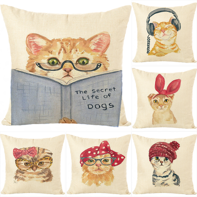 Foreign Trade Wholesale Cartoon Cat Pillow Cover New Pillow Linen Cushion One Piece Dropshipping Support Graphic Customization