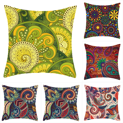 Cross-Border Amazon Hot Selling Retro Bohemian Ethnic Style Pillow Cover Geometric Short Plush Pillowcase Printable Logo
