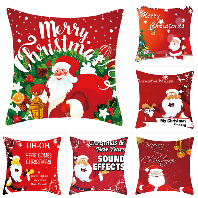 Super Soft Printed Christmas Pillow Cover Santa Claus Short Plush Pillow Cushion Cover Festive Christmas Gift