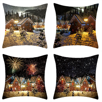 Christmas Blizzard Night Light Short Plush Pillow Cover Cross-Border Home Decoration Sofa Cushion Cover Throw Pillowcase
