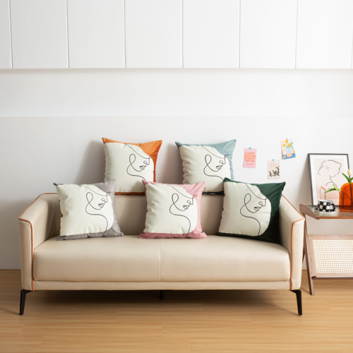 跨境北欧现代荷兰绒绣花拼接靠枕居家客厅沙发抱枕办公椅腰枕靠垫