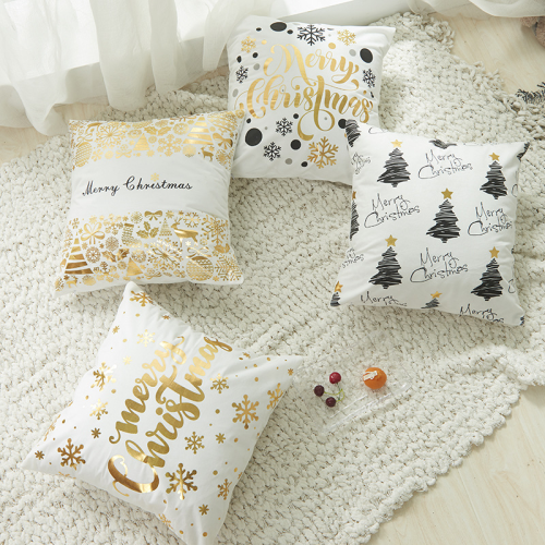 2023新款圣诞烫金简约毛绒抱枕圣诞图案时尚印花客厅卧室抱枕套