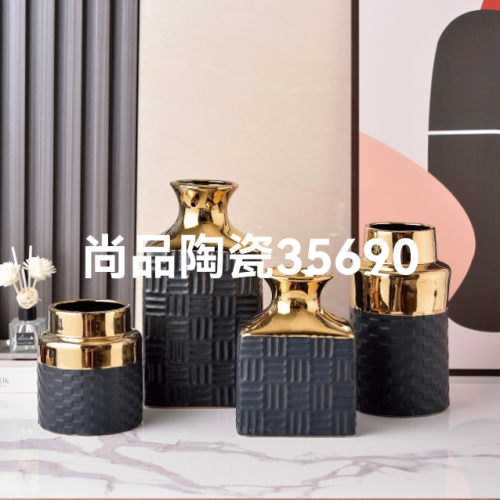 Creative Ceramic Vase Black Platinum Home Soft Outfit Crafts Ceramic Vase Decoration