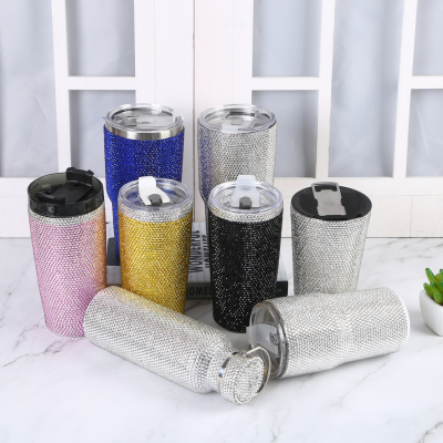 Crystal Travel Coffee Mug Spill Proof 13oz Insulated Coffee Cup with Seal Lid 304 Vacuum Stainless Steel Coffee Tumbler