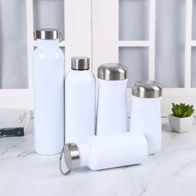 Protable White Insulated Bottle with Handle Vacuum Stainless Steel Water Bottles Leakproof for School, BPA Free Flask Metal Thermos for Boys & Girls