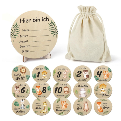15pcs one pack wooden baby monthly milestone card wooden newborn welcome props month round card pendulum