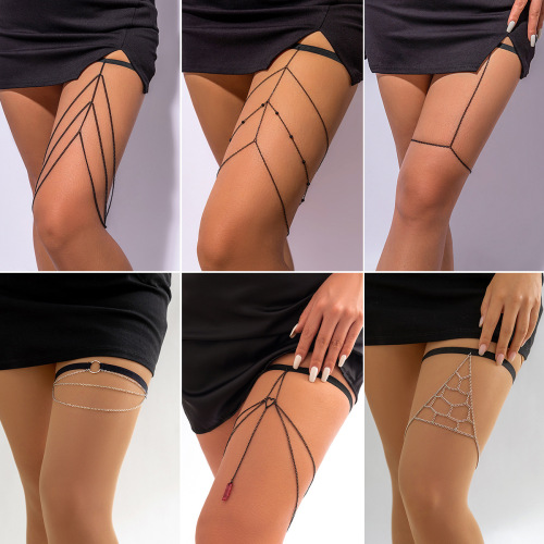 europe and america cross border ornament sexy chain metal leg ring casual body chains elastic band tassel hot girl thigh chain