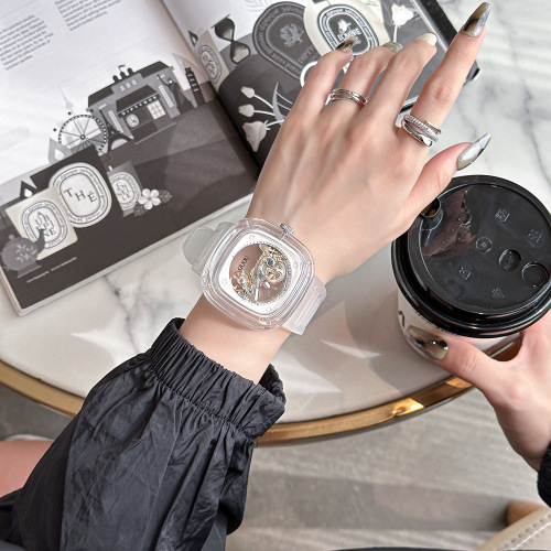 guou new women‘s watch 2025 transparent square silicone band light luxury minority women‘s mechanical watch xiaohongshu hot