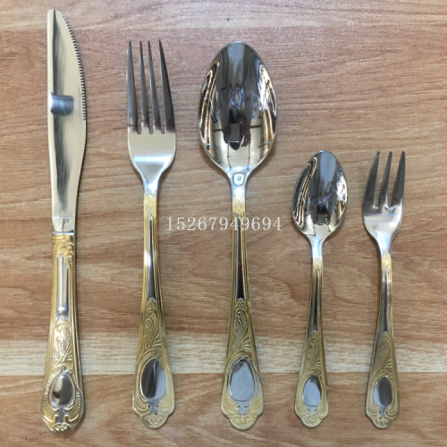 410 Stainless Steel Tableware Knife， Fork and Spoon Tea Fork Tea Spoon Cloth Wheel Polished Gold Plated Series A
