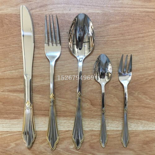 410 Stainless Steel Tableware Knife， Fork and Spoon Tea Fork Tea Spoon Cloth Wheel Polished Gold-Plated Series E