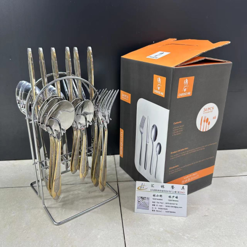 knife rack 24-piece set a30-h golden flower meal knife， fork and spoon tea spoon cross-border hot selling hotel gift box set