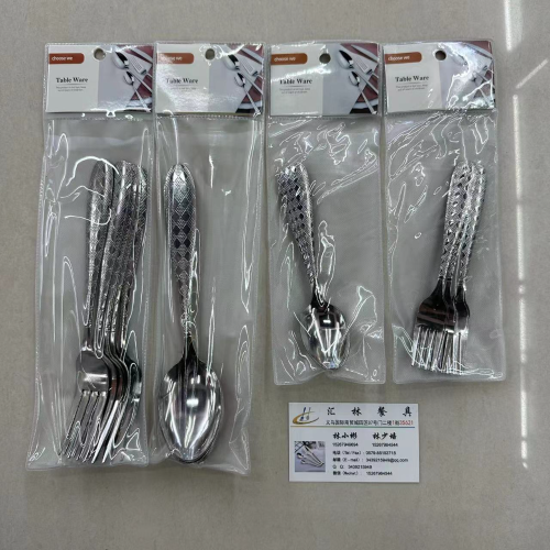 middle east africa hot sale low grade stainless steel tableware thin round head a003 big fork big spoon tea spoon tea fork 6pc pack