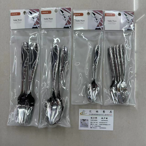 middle east africa hot sale low grade stainless steel tableware thin round head a004 big fork spoon tea spoon tea fork 6pc pack