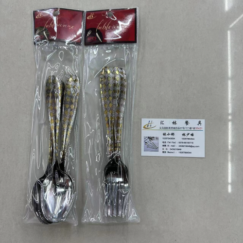 middle east africa hot selling stainless steel tableware thin water gold round head a003 big fork big spoon tea spoon tea fork 6pc pack