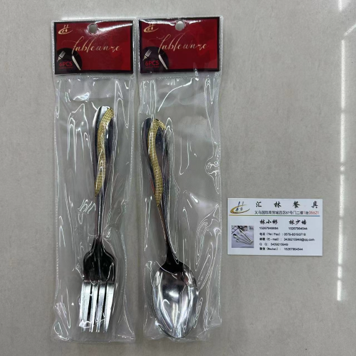 middle east africa hot selling stainless steel tableware thin water gold round head a001 big fork big spoon tea spoon tea fork 6pc pack